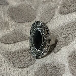 Silver Cocktail Ring with Grey Stone surrounded by Grey Rhinestones